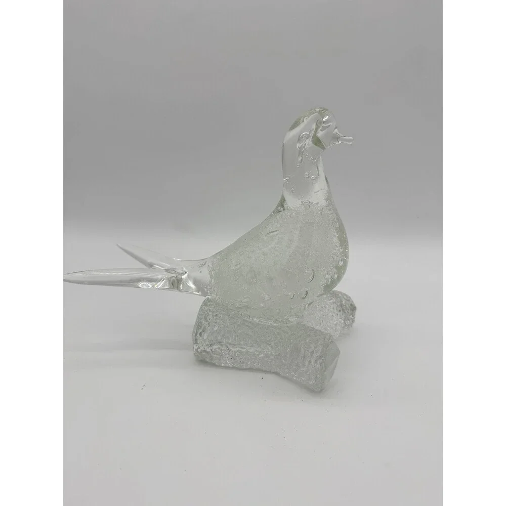 Murano Italy Art Glass Clear Bubble Seagull Bird On branch Figurine